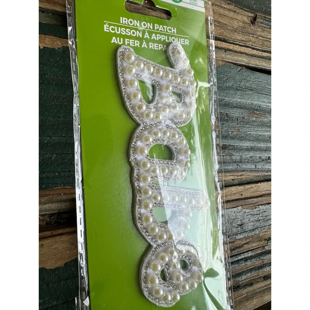 Crafters Square Babe Iron On Patch Faux Pearl Rhinestone Applique White 5 Inch